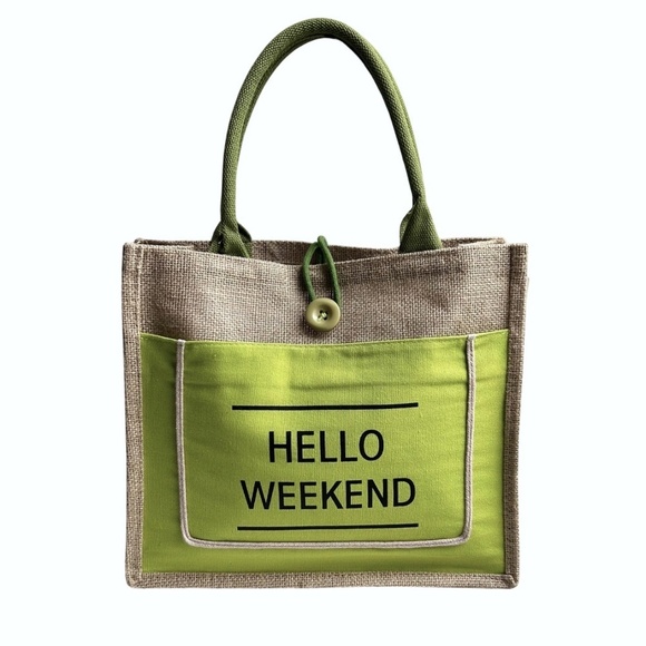 NWOT Hello Weekend Natural Jute Summer Beach Tote Bag - Picture 1 of 8
